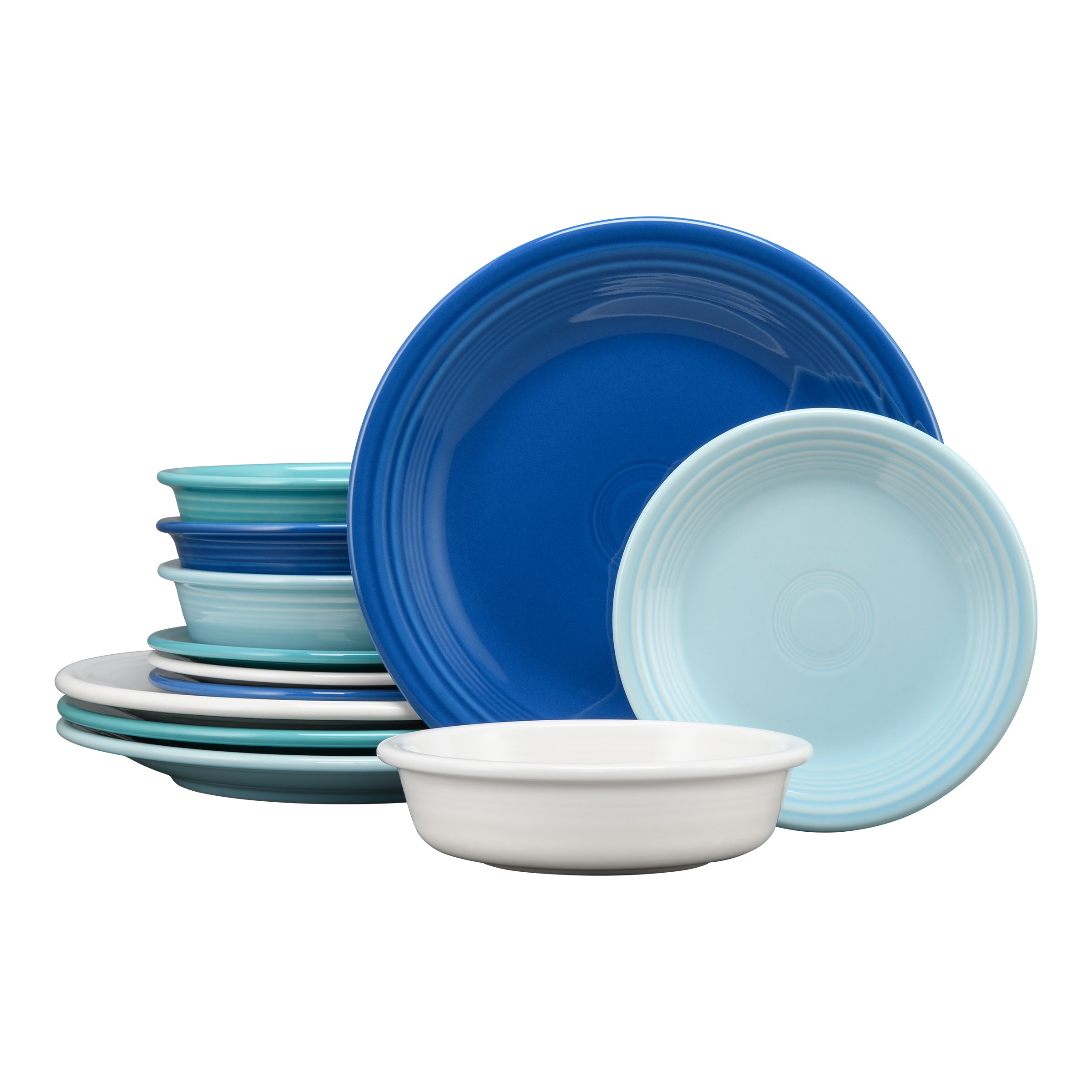 Fiesta Mixed Coastal Blues Classic Rim 12-Piece Dinnerware Set, Service for 4
