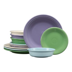 Fiesta Lavender Bloom Mixed Color Classic Rim 12-Piece Dinnerware Set, Service for 4