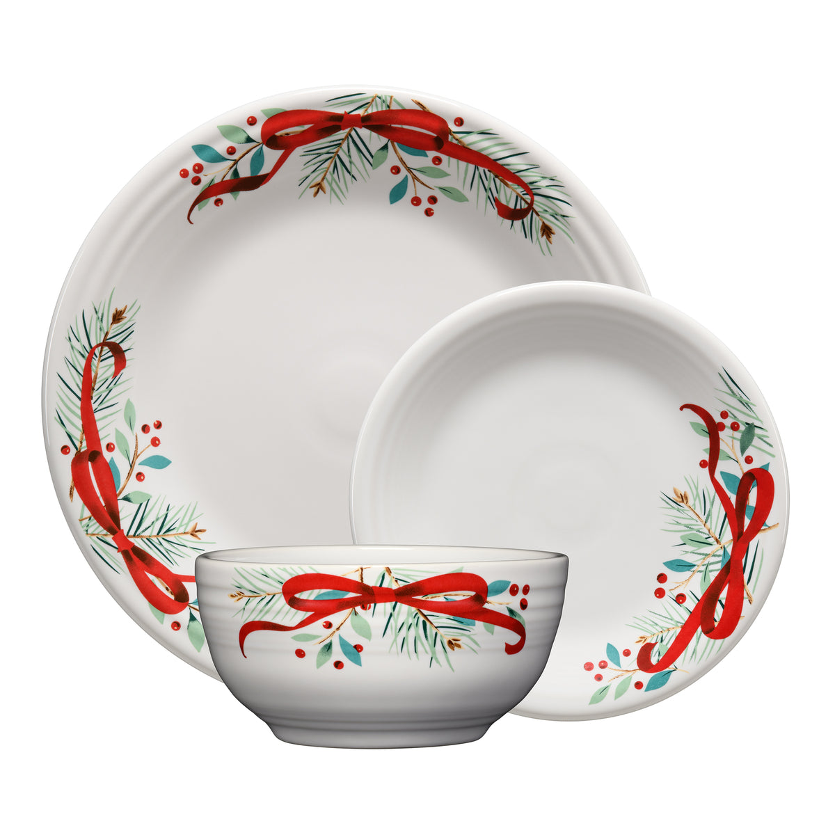 Fiesta Holly Berry Christmas Garland Classic Bistro Coupe 3-Piece Dinnerware Set, Service for 1