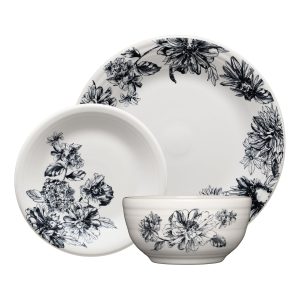 Fiesta Botanical Floral Black Classic Bistro 3-Piece Dinnerware Set, Service For 1