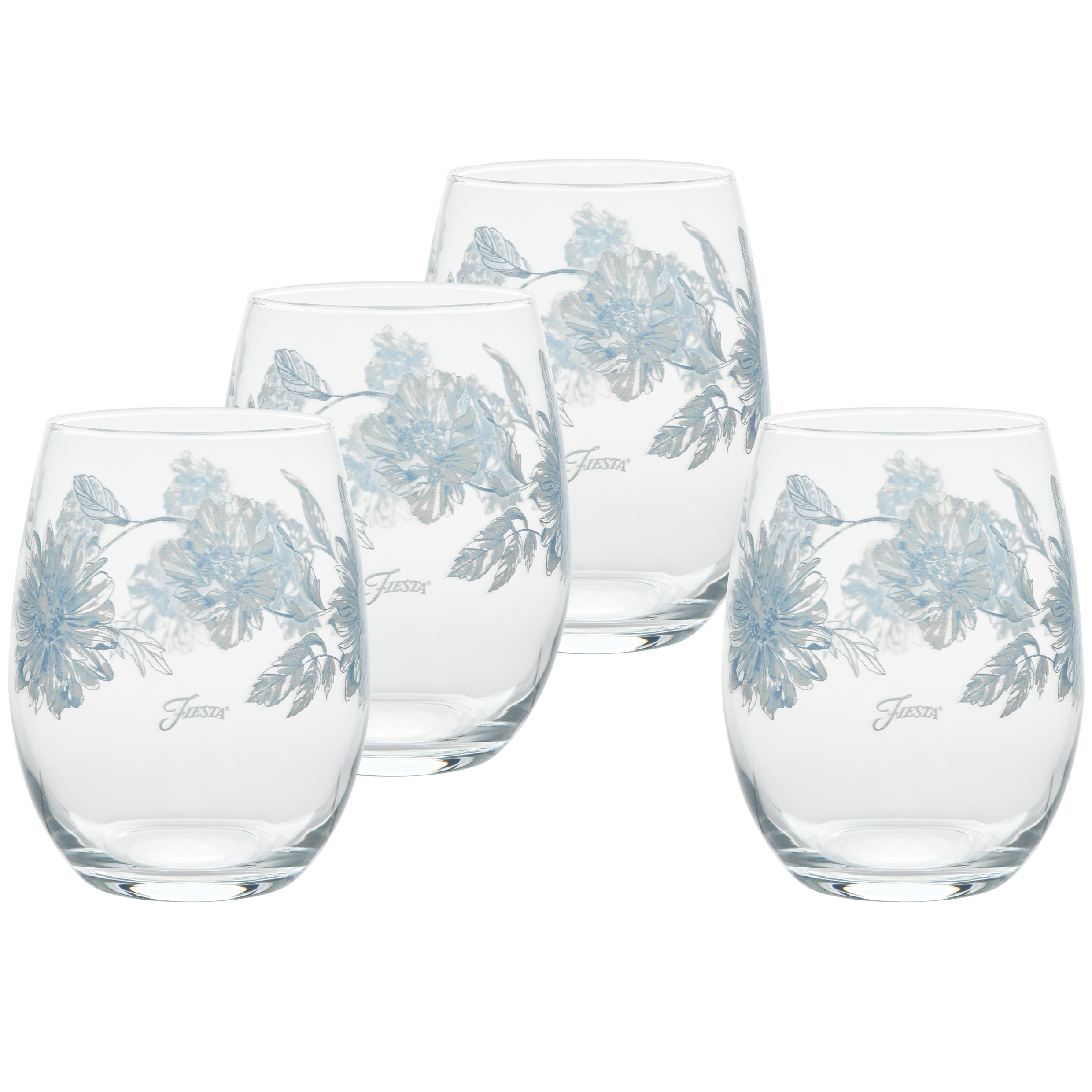 Fiesta Botanical Floral 15 oz. Stemless Wine Glass – Set of 4