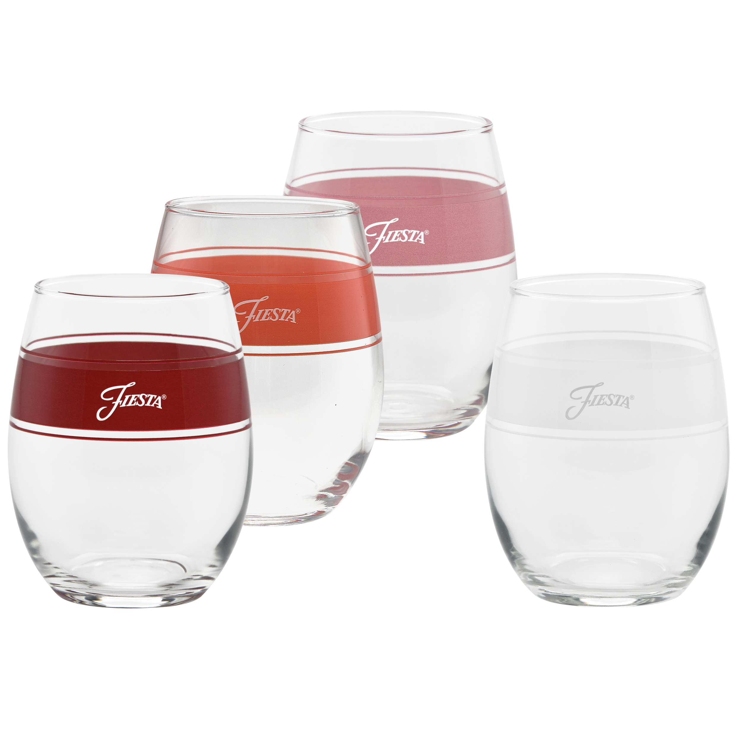 Fiesta Sunset Horizon 15 oz. Frame Stemless Wine Glass Mixed Color Set of 4