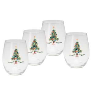 Fiesta 15 oz. Fiesta® Christmas Tree Stemless Wine – Set of 4