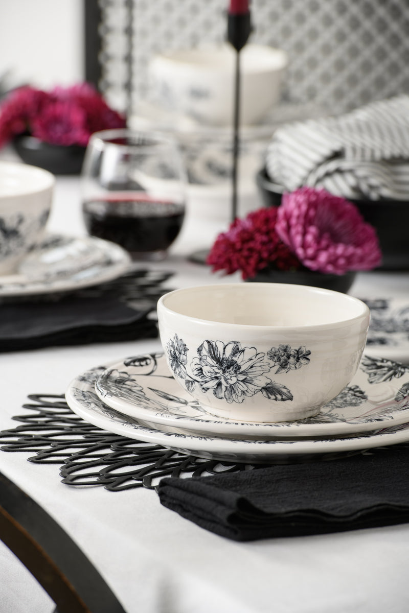 Fiesta Botanical Floral Black Classic Bistro 3-Piece Dinnerware Set, Service For 1 - Image 2