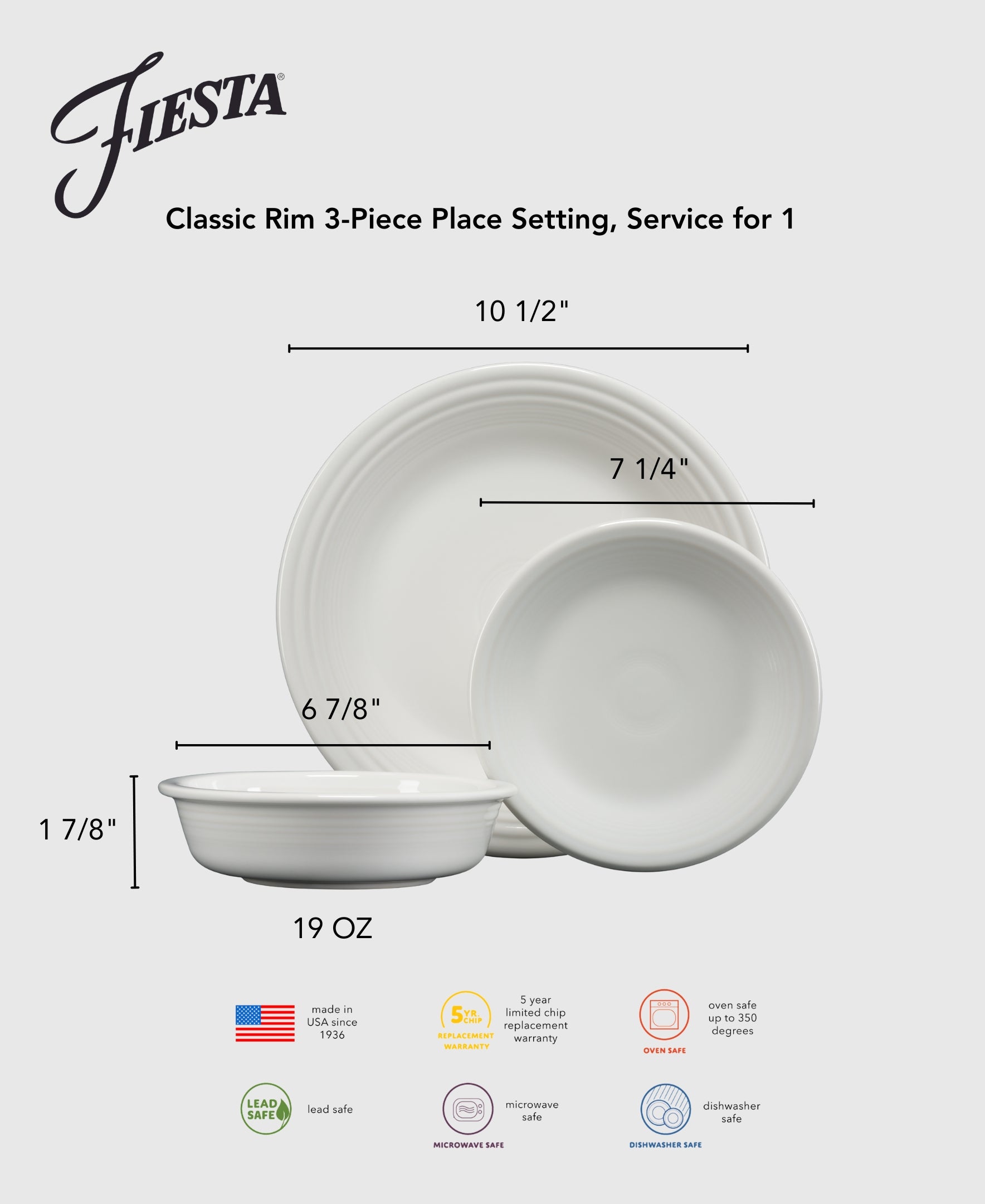 Fiesta Lavender Classic Rim 3-Piece Dinnerware Set, Service for 1 - Image 4