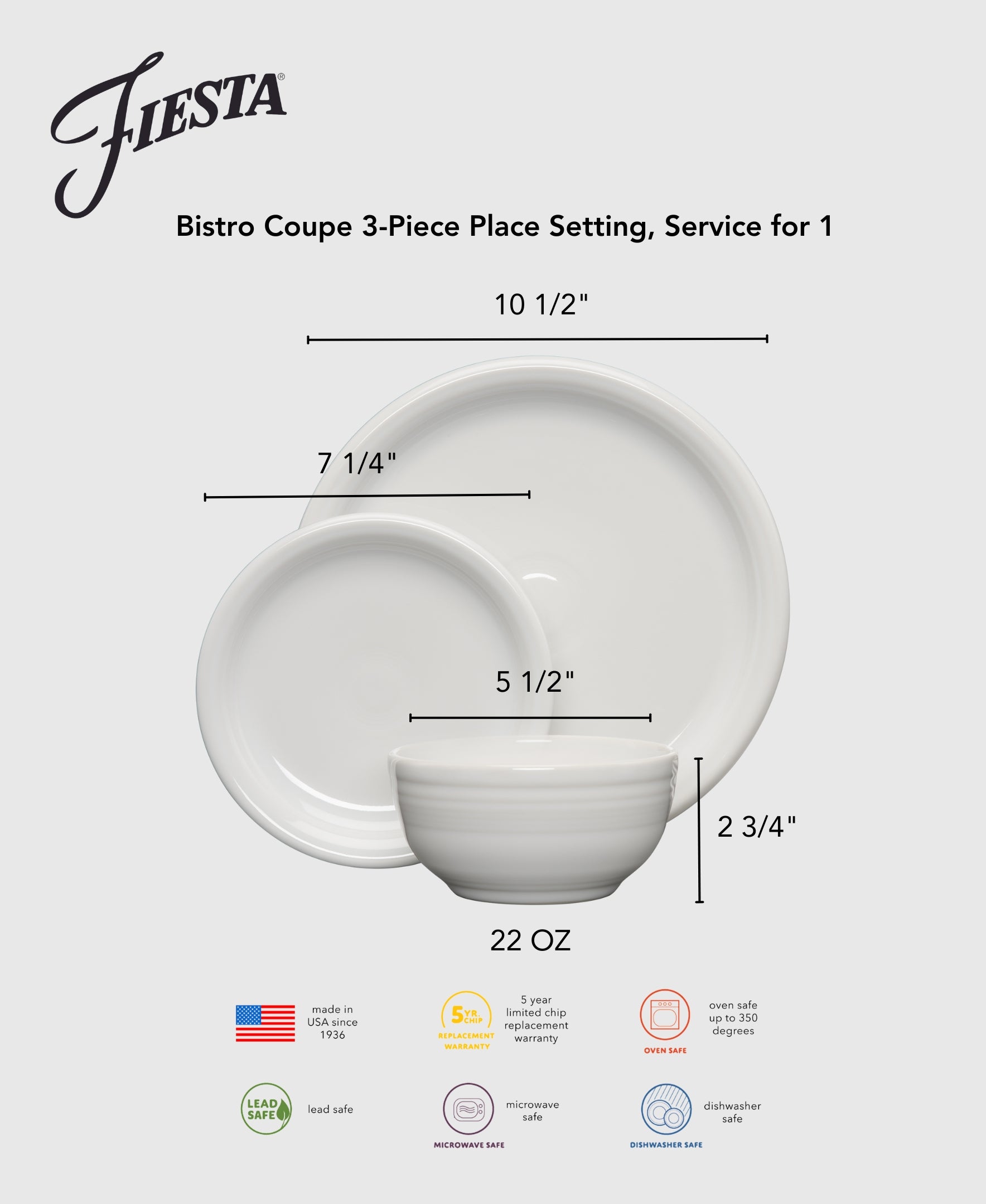 Fiesta Lavender Bistro Coupe 3-Piece Dinnerware Set, Service for 1 - Image 4