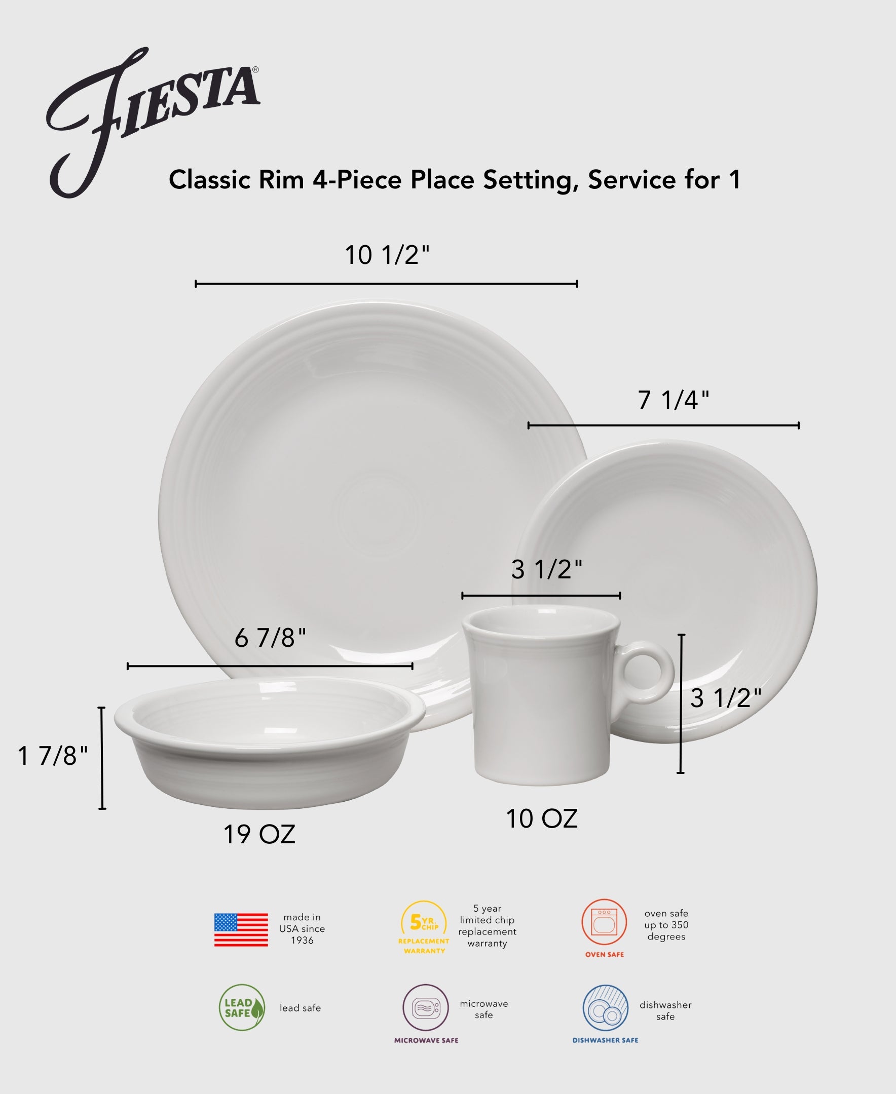Fiesta Lavender Classic Rim 4-Piece Dinnerware Set, Service for 1 - Image 2