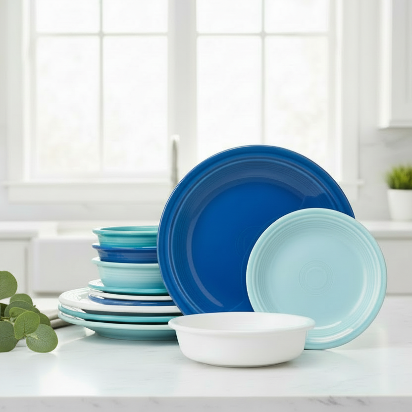 Fiesta Mixed Coastal Blues Classic Rim 12-Piece Dinnerware Set, Service for 4 - Image 3