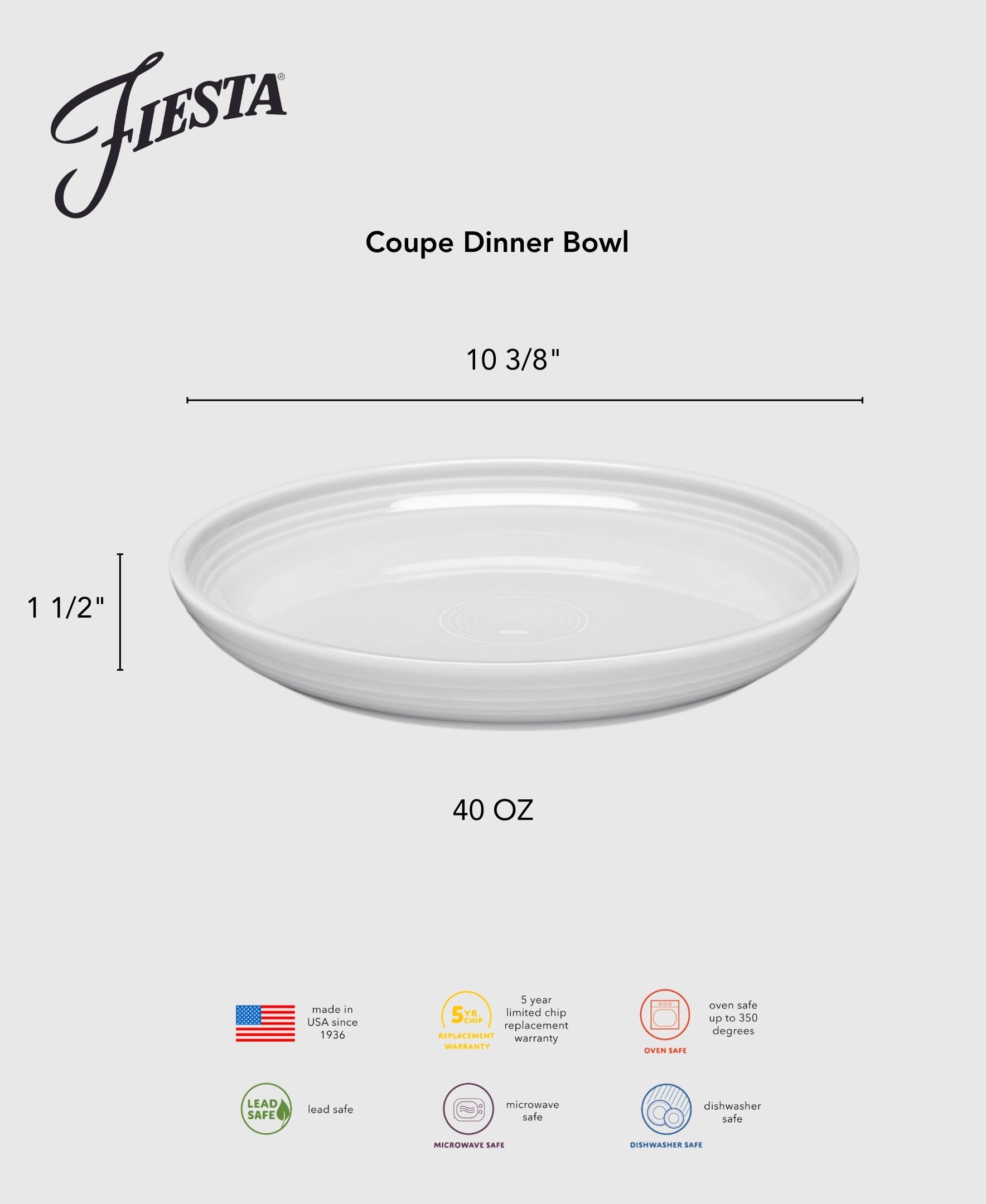 Fiesta Lavender Coupe 10 3/8 Inch Dinner Bowl 40 OZ - Image 2