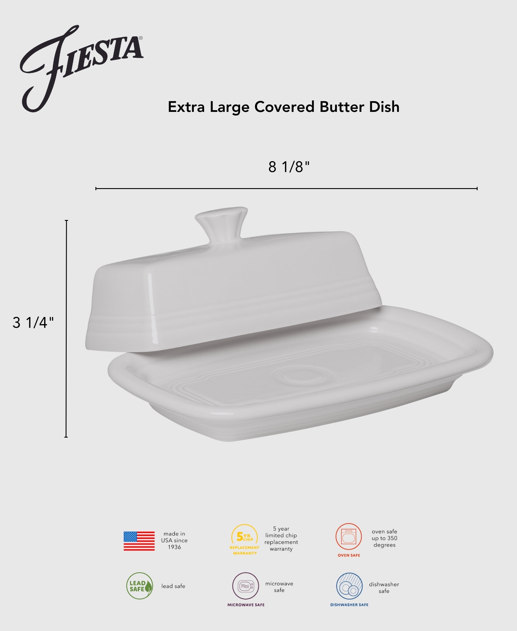 Fiesta Extra Large Covered Butter Dish 8 1/8 Inch x 5 1/8 Inch - Image 3